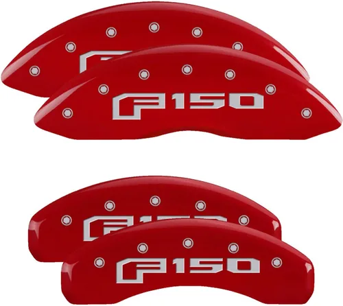 MGP Caliper Covers - Cubiertas de pinza de freno 2012-2020 Ford F-150 (freno de estacionamiento mecánico) Set delantero y trasero - Logotipo F-150 -
