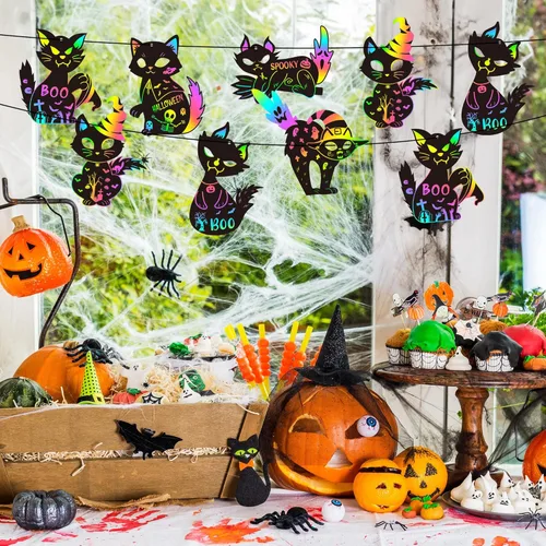 Miniatura 4 de CY2SIDE Tarjetas de rascar de gato negro de Halloween - Juego de 60 piezas de tarjetas de ornamento espeluznante de Halloween para niños, kit