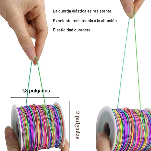 Miniatura 4 de 1mm Cuerda elástica para pulseras, Cordón elástico arcoíris resistente para hacer joyas, collares, cuentas y manualidades