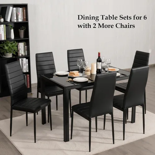 Miniatura 6 de NAFORT Juego de mesa de comedor para 4, mesa rectangular de vidrio templado de 48.5 pulgadas con 4 sillas de comedor de piel sintética negra, mesas