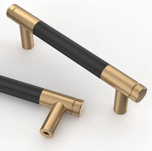 Miniatura 40 de Asidrama - Paquete de 10 tiradores para gabinete de 3 pulgadas (76mm) de color negro mate y bronce champán, manijas estriadas para gabinete