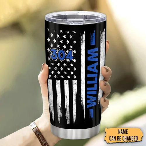Miniatura 2 de Hyturtle Vaso de policía personalizado para hombres, bandera de línea azul delgada para el día del padre, regalos de policía para jubilación