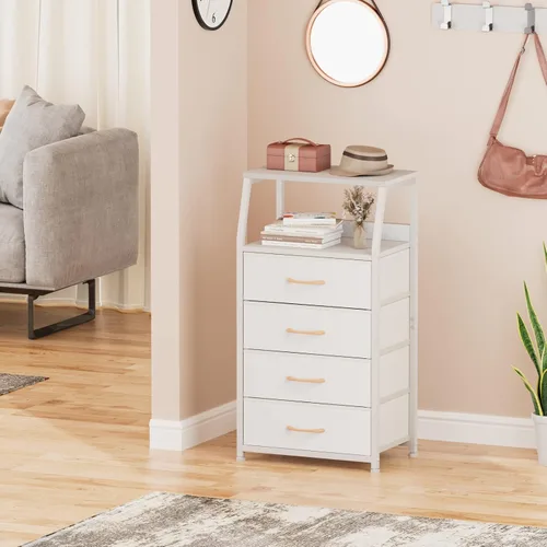 Miniatura 6 de Furnulem Cómoda blanca con cajones, cómoda vertical de tela para dormitorio, pasillo, entrada, guardería, organizador de armario, mesita de noche