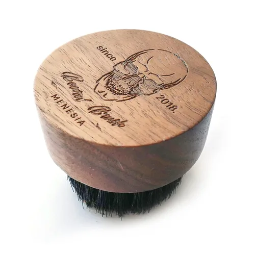 Miniatura 5 de Cepillo de barba pequeño y redondo, cepillo de bolsillo para hombre, cerdas de jabalí de madera, cepillo para bigote para hombre (calavera)