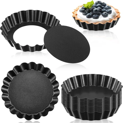 Miniatura 10 de Tessco for you 16 moldes para tartas para hornear, moldes para quiche de 4 pulgadas con parte inferior extraíble, moldes antiadherentes