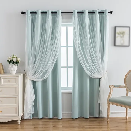Miniatura 29 de Anytime Cortinas opacas y transparentes para ventana, par de paneles de cortinas lisas con ojales en la parte superior, 35 pulgadas de ancho x 63