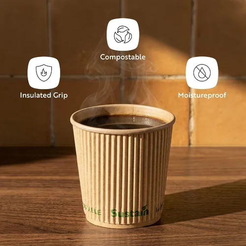 Miniatura 4 de Restaurantware Tazas de café de papel de 4 onzas, paquete de 500 tazas aisladas de pared ondulada, para bebidas calientes, papel kraft resistente a