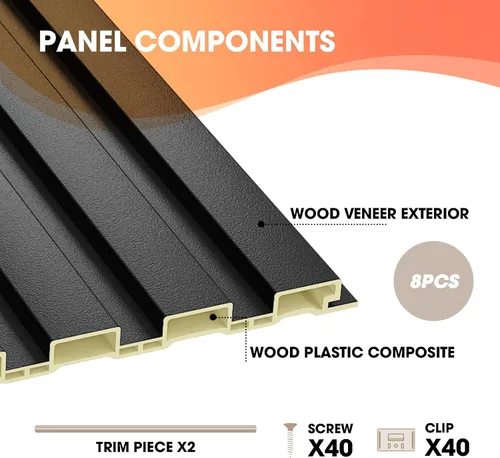 Miniatura 4 de OUZUGIE WPC Paneles de Pared de Lata Acústica, Paquete de 8 Paneles de Pared 3D de 96 x 6 Pulgadas para Decoración de Paredes Interiores, Sala