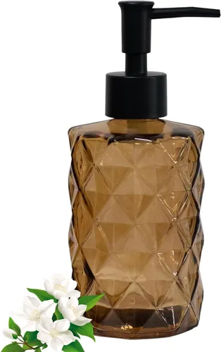Miniatura 11 de 14Oz Black Pump Glass Soap Dispenser, Brown Stripe Countertop Refillable Liquid Bottle Hand Dish Lotion Dispenser with Plastic Pump, for Kitchen