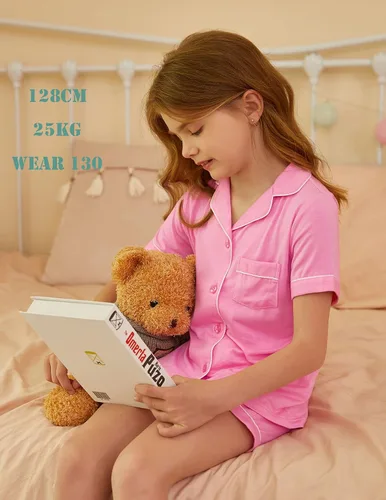 Miniatura 3 de luxilooks Conjunto de pijama de manga corta para niños y niñas de 2 piezas, ropa de dormir suave con botones, ropa de dormir de verano