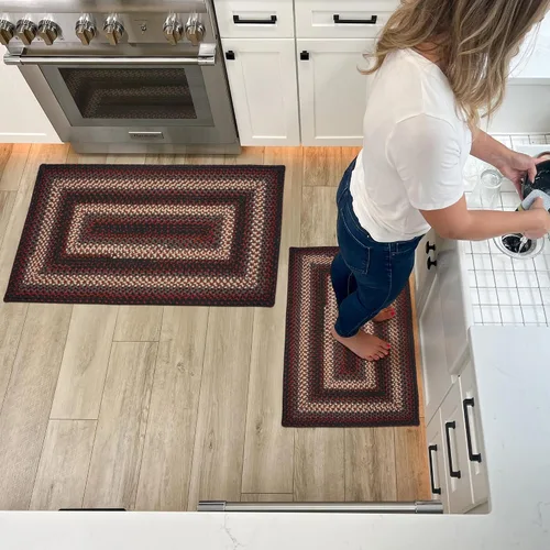 Miniatura 63 de Alfombra ovalada trenzada gris humo de 20 x 30 pulgadas, lavable para interiores y exteriores, decoración campestre para cocinas y entradas
