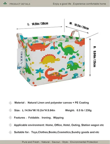 Miniatura 2 de Canasta ONOEV de lavandería, plegable, rectangular, de lona, para guardería, adecuada para niños, oficina, dormitorio, ropa, almacenamiento