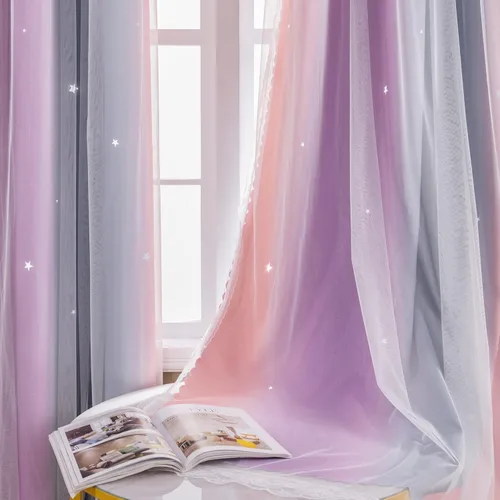 Miniatura 83 de XiDi Cortinas opacas con estrellas para habitaciones de niños, cortinas verdes para ventana de dormitorio de niños, azul y gris, 52 pulgadas de Azul