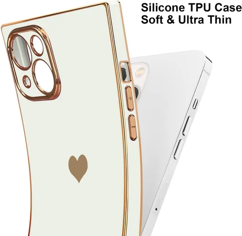 Miniatura 5 de Compatible con iPhone 12 Funda Rectangular Bonita Chapado Dorado Lujo Corazón de Amor Funda de Teléfono para Mujeres Niñas A Prueba de Golpes