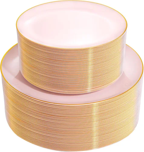 Miniatura 14 de PULOTE 100 piezas de platos de plástico verde - Platos desechables verdes con borde dorado - Incluye 50 piezas de cena de 10.25 pulgadas, 50 piezas