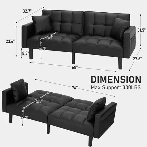 Miniatura 2 de AVAWING Sofá cama tipo futón, moderno tapizado de cuero con respaldo ajustable, brazos y patas de nailon de alta resistencia para sala de estar