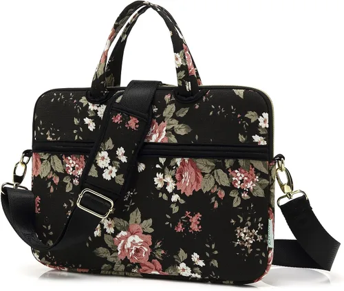 Miniatura 2 de kayond - Bolsa de hombro resistente al agua con patrón de rosa negra para laptop de 12 y 13 pulgadas, funda para laptop de hombro tipo bandolera