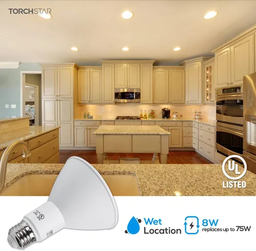 Miniatura 2 de TORCHSTAR Bombillas LED PAR30, equivalente a 8 W, 75 W, bombillas LED CRI90+ regulables, certificación UL, bombilla de inundación de cuello largo