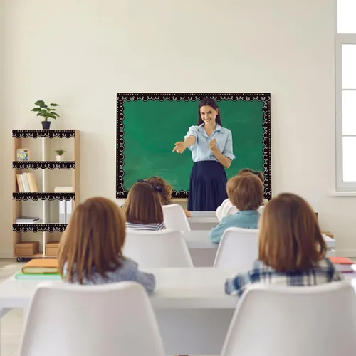 Miniatura 5 de AWIZOM Bordes de tablón de anuncios de 72 pies, color negro con blanco, borde festoneado para el aula, para escritorio, pared, escuela, escuela