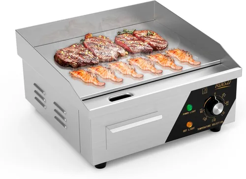 Bonnlo Plancha comercial de 14 pulgadas y 1500 W con encimera de acero inoxidable, plancha plana, control de temperatura ajustable de 122-572 ℉ de