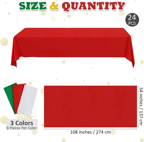 Miniatura 2 de durony 24 manteles de plástico desechables de color rojo, verde y blanco, impermeables, para Navidad, 54 x 108 pulgadas, manteles decorativos