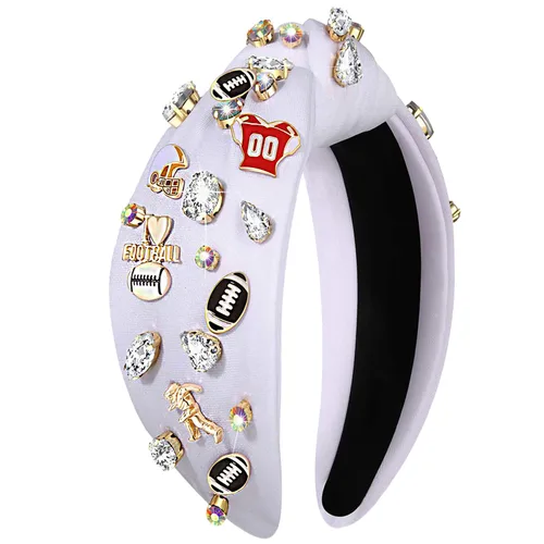 Miniatura 17 de mokkia Diadema de fútbol para mujer, accesorios de fútbol para mamá, accesorios de cristal con diamantes de imitación con nudo superior ancho