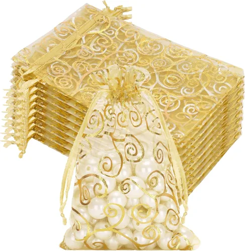 Miniatura 12 de joycraft 50 bolsas de regalo de organza – 11.8 x 7.9 pulgadas, bolsas de regalo de malla dorada con cordón, bolsa de organza para regalo de San