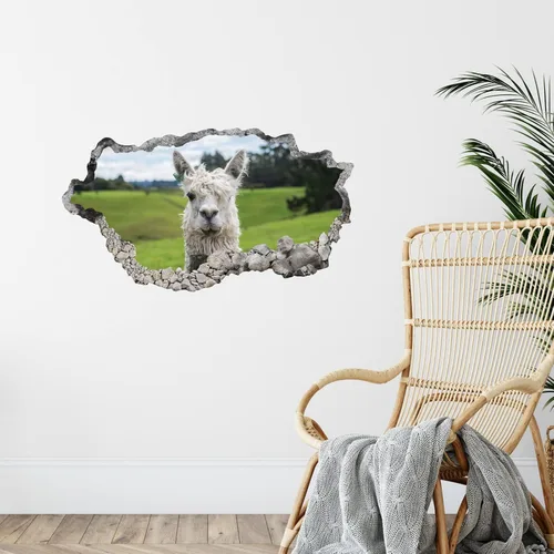 Miniatura 2 de Calcomanía de pared 3D con vista de agujero de pared de alpaca, calcomanía de pared de alpaca animal para habitación de niños, dormitorio, sala