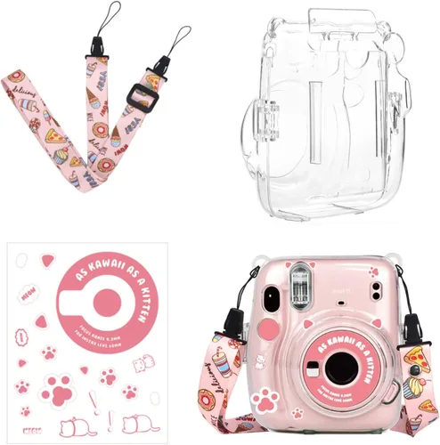Miniatura 10 de Kit de funda transparente Mini 11 para Fujifilm Instax Mini 11, funda para cámara instantánea con bolsillo para película, calcomanías adhesivas