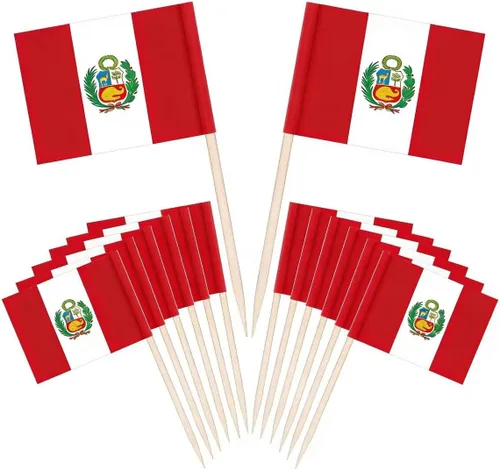 CYPS - 100 mini banderas de Perú, adornos pequeños para cupcakes, selecciones de país peruano para celebraciones y fiestas de cóctel