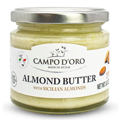 CAMPO D'ORO - Mantequilla de Almendra, Crema Dulce de Almendras para Untar, (6.35oz - 180 g), Producto de Italia, Hecho en Sicilia