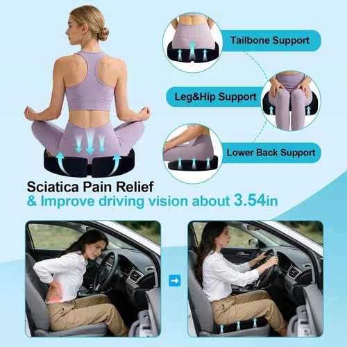 Miniatura 3 de Cojín de asiento de automóvil, cojín de gel de alta calidad y espuma viscoelástica para silla de oficina, para espalda, ciática, coxis, alivio