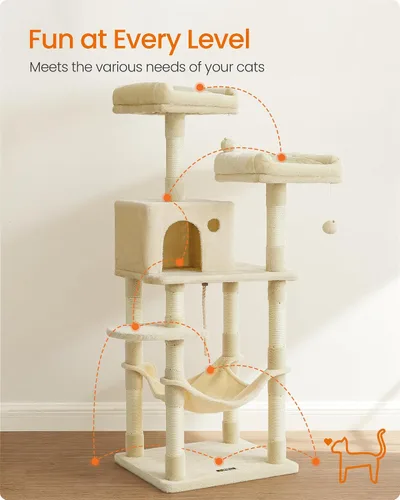 Miniatura 3 de Feandrea - Árbol para gatos, torre para gatos de 55.8 pulgadas, condominio de felpa de varios niveles con 11 postes rascadores, 2 perchas, hamaca