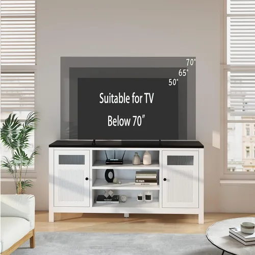 Miniatura 4 de Soporte de TV blanco con almacenamiento: centro de entretenimiento de 63 pulgadas de alto para televisores de hasta 70 pulgadas, consolas de TV