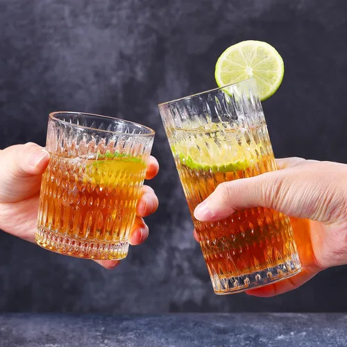 Miniatura 3 de Loivttvv Juego de vasos de cristalería de 8 piezas, vasos altos de 14 oz / 414.03 ml y vasos de vidrio acanalados de 10 oz / 295.74 ml, cristalería
