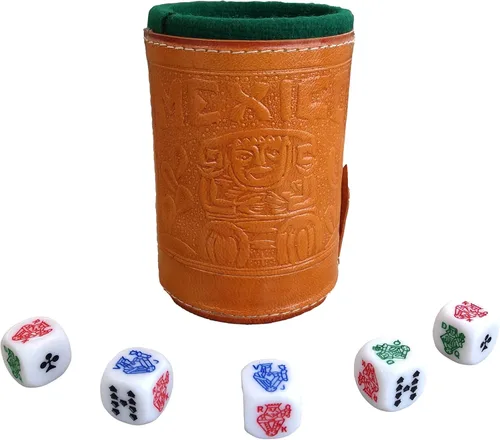 Miniatura 9 de marquez Juego de dados de póquer de copa con forro de cuero (cubilete)... Negro