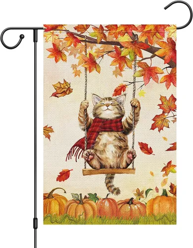 Miniatura 8 de Louise Maelys Bandera de casa de 28 x 40 pulgadas, doble cara, gran arpillera de bienvenida de gato, primavera, jardín, patio, corazón de amor