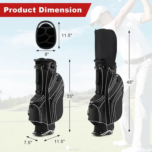 Miniatura 7 de GYMAX Bolsa de golf con divisor de 6 vías, bolsa de club de golf con 8 bolsillos, capucha para lluvia, soporte para paraguas y calcomanía