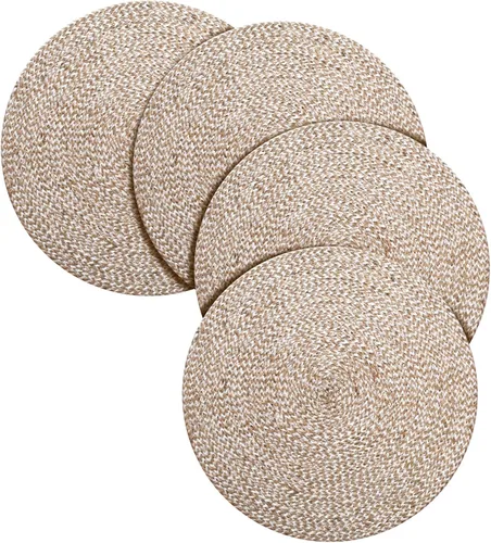 Miniatura 16 de Hausattire Juego de 4 manteles individuales tejidos - Azul, manteles individuales de yute boho rectangulares para mesa de cocina, mesa de comedor