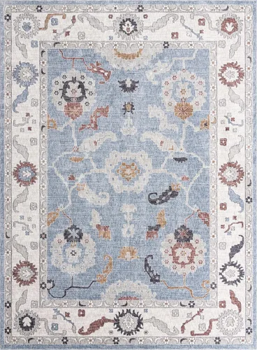 Miniatura 3 de Unique Loom Eco Traditional Collection - Alfombra animada (rectangular de 2 pies x 3 pies 0 pulgadas, azul puerto, beige)