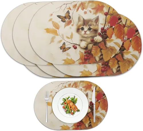 Miniatura 64 de Blue Flower Dining Table Mats Set of 2 Hummingbird Heat Resistant Placemats Washable and Wipeable Non Slip Place Mat, Waterproof Modern Dining Table