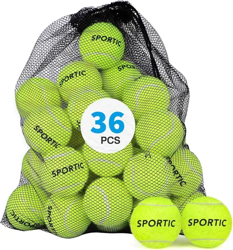 SPORTIC Pelotas de tenis, pelota de tenis presurizada de fieltro de servicio con bolsa de malla para 12 o 36 piezas, pelotas de tenis de
