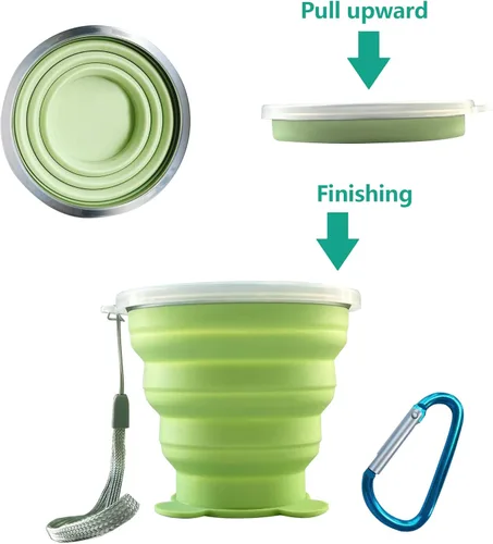 Miniatura 3 de FINDWORLD Vaso plegable de silicona plegable expandible plegable para beber - Tazas portátiles reutilizables para viajes, camping, senderismo, Verde