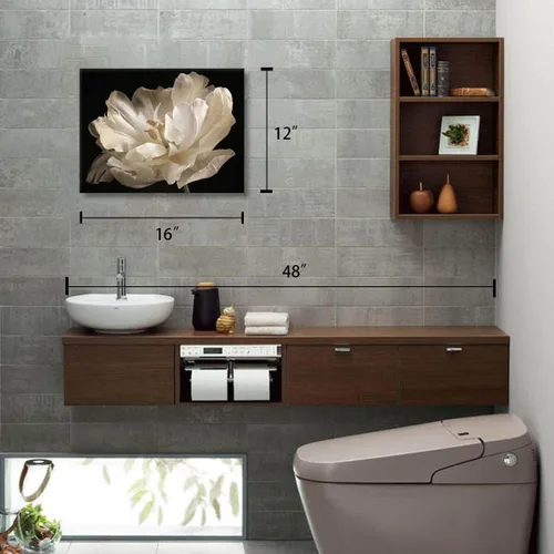 Miniatura 2 de Decoración de baño negro, tulipán blanco sobre fondo negro, arte moderno en lienzo para decoración de baño, arte de pared de baño, ilustraciones