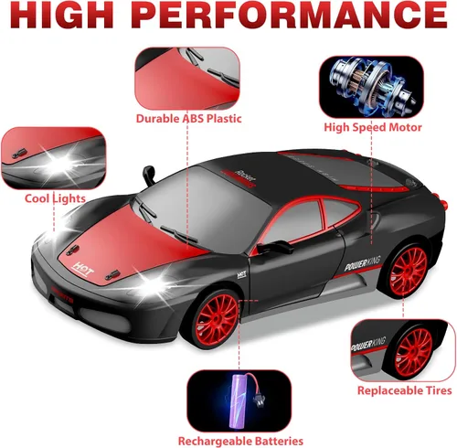 Miniatura 3 de Coches de Deriva RC, 2.4Ghz 1:24 Coche de Control Remoto 4WD de Alta Velocidad Deriva RC con Luz LED y Neumáticos de Deriva Coches de Juguete