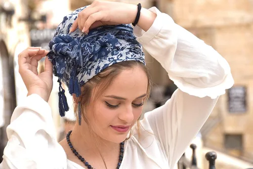 Miniatura 3 de Increíble pañuelo de cabeza blanco azul suave Tichel, redecilla para el cabello, bufanda para la cabeza, cubierta de cabeza, cubierta de cabeza
