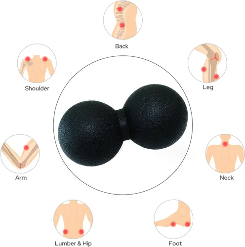 Miniatura 7 de Pelota de masaje dura en forma de maní, bola de masaje doble Lacrosse. Rodillo de masaje de tejido profundo y pelota de movilidad para terapia Negro