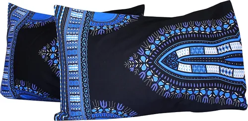 Miniatura 13 de RaanPahMuang Fundas de almohada en African Dashiki Art 100% algodón tejido Batik estampados, juego de 2 fundas, negro amarillo