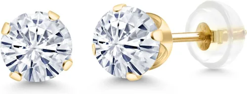 Miniatura 205 de Gem Stone King Aretes solitarios con piedra natal de oro de 14 quilates Redondos de 0.236 in Aretes de oro para mujeres y hombres