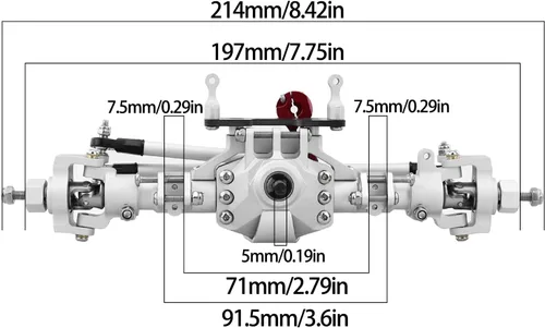 Miniatura 2 de Kit de eje delantero y trasero anodizado de aluminio CNC con patrón de diamante anodizado para 1/10 RC Track Vehicle SCX10 II 90046 90047 (plateado)